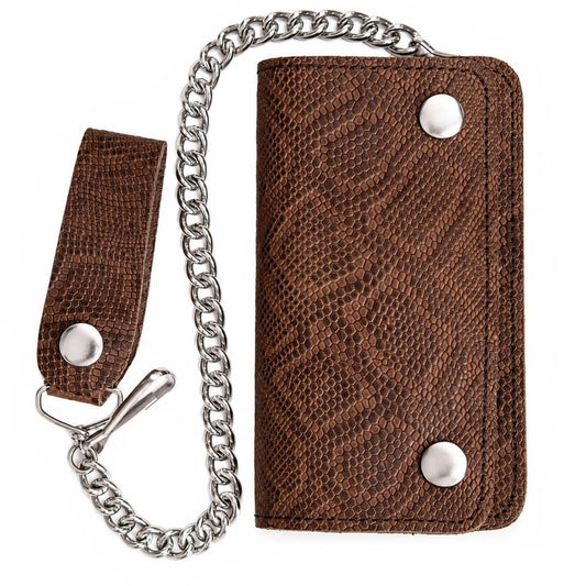 Milwaukee Leather Brown Python-Stamped Biker Flap Chain Wallet, MLW7851