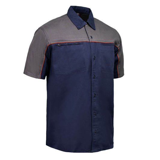 MMCC Men's Reveline Classic Mechanic Shirt - 100% Cotton - 2 Chest Zipper Pockets - Microfiber Panel