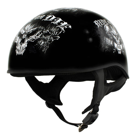 Hot Leathers HLD1016 Ride or Die Gloss Black Motorcycle DOT Skull Cap Half Helmet Biker