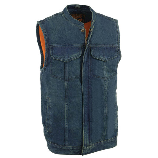 Milwaukee Leather MDM3000 Men's Blue Denim Club Style Vest w/ Dual Closure