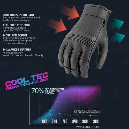 Milwaukee Leather MG7736 Women's Black Leather Gel Palm Motorcycle Gloves w/ Flex Knuckles and Cool-Tec Treatement