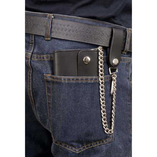 Milwaukee Leather Men's Black Full-Grain Flap Chain Wallet, MLW7811