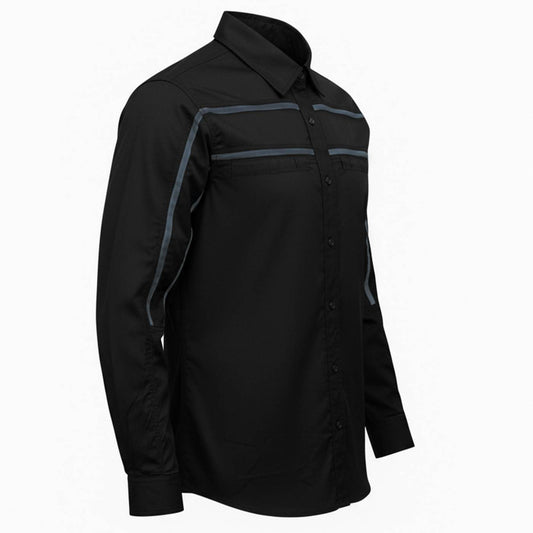 MMCC Men's Octane Long Sleeve Mechanic Shirt - Black with Grey Stripe - 50-50 Cotton Poly - MMCC16000