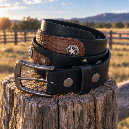 Milwaukee Leather Men's Star Emblem Genuine Leather Belt, MP7134