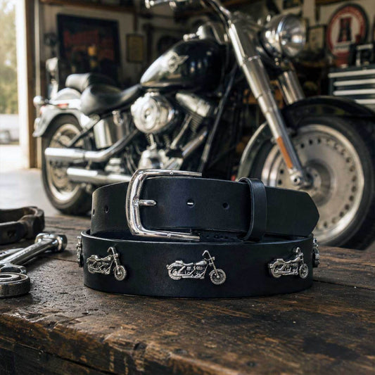 Milwaukee Leather Men's Motorcycle Emblem Genuine Leather Belt, MP7143