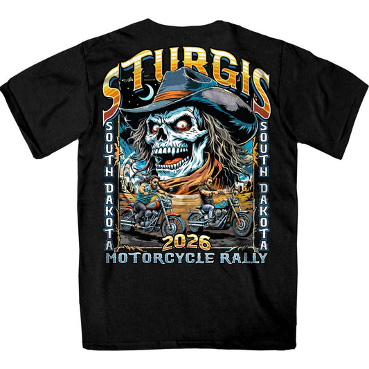 2026 Sturgis Motorcycle Rally Cowboy Skull Men's Black T-Shirt - SPB1214