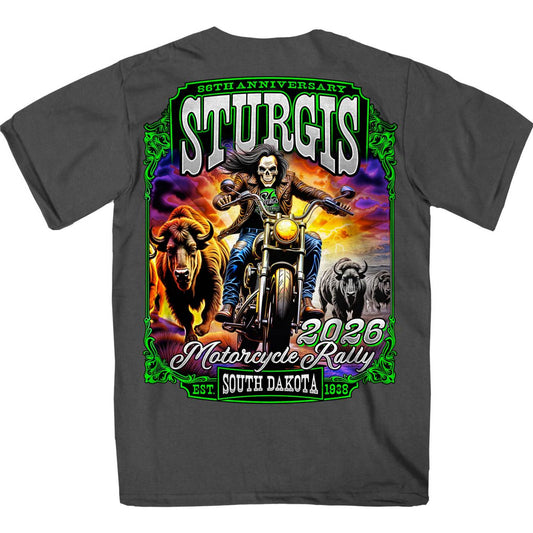 2026 Sturgis Motorcycle Rally Skull Chaser Numone Men's Charcoal T-Shirt-SPB1231