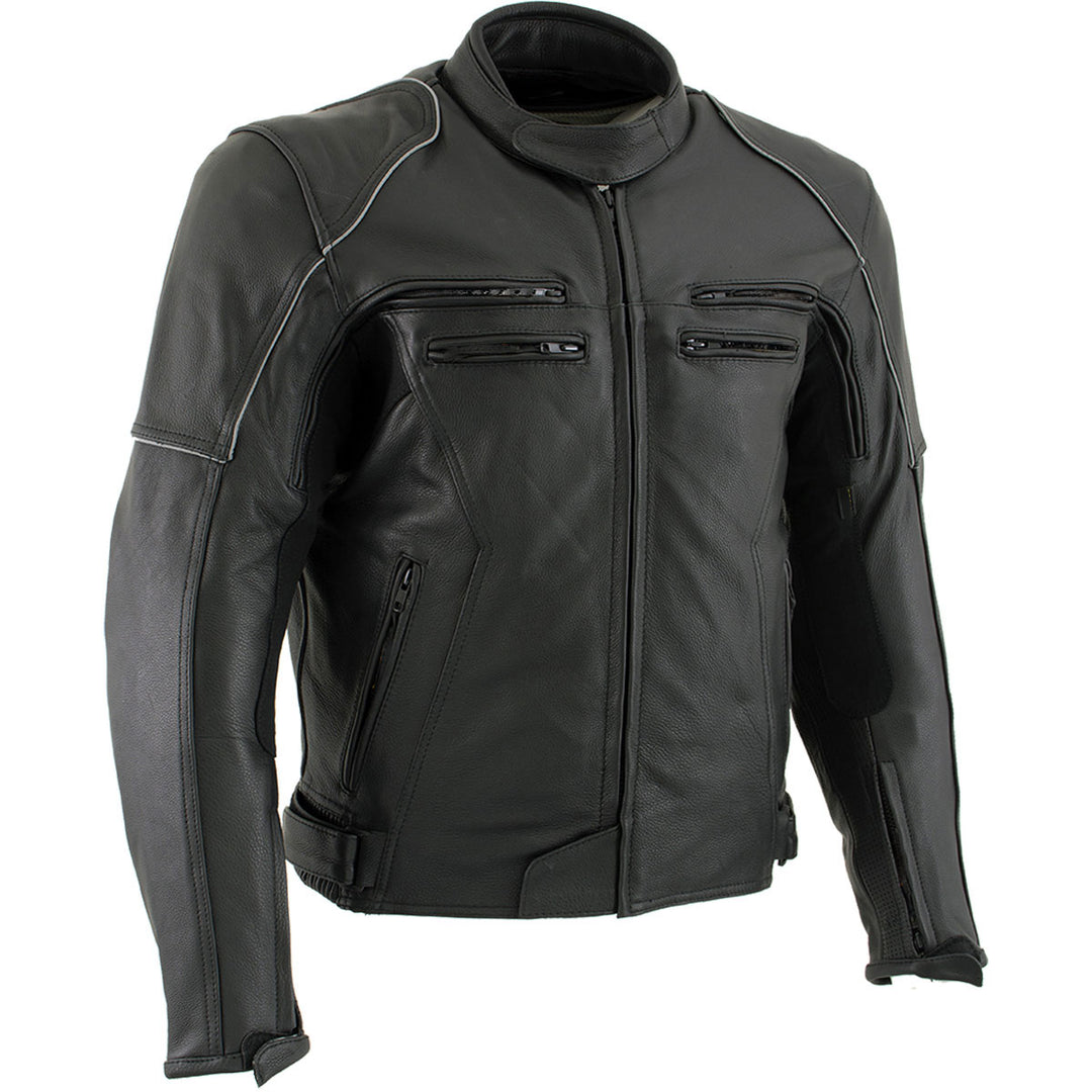 Milwaukee Leather LKM17013 Men's Premium Black Advanced Leather Motorcycle Jacket w/ CE Armor Protection