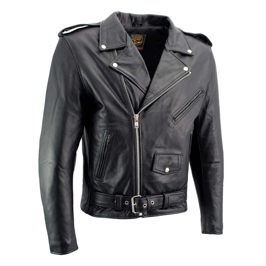 Milwaukee Leather Men's Classic Armored Black Leather Motorcycle Jacket w/ CE Armor - LKM17020
