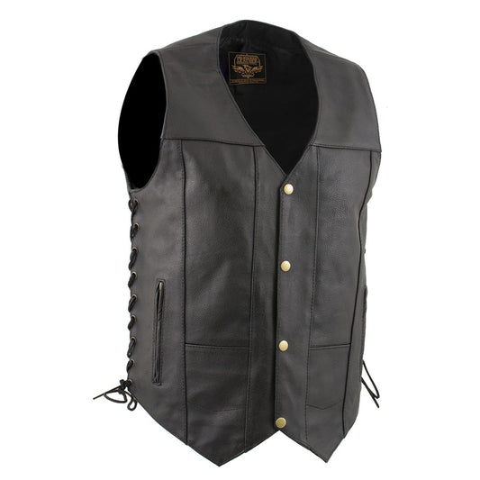 Milwaukee leather LKM3787 Men's Classic Side Laced Black Leather Motorcycle Rider Biker Vest w/ Ten Pockets