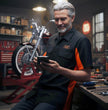 Biker Clothing Co. MDM11676 Men’s Black-Orange Button-Up Heavy-Duty Work Shirt - Classic Mechanic Shirt w/ Pockets