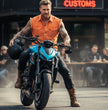 Milwaukee Leather MDM11682 Men’s Classic Orange/Beige Button-Down Cut Off Frayed Sleeveless Casual Shirt