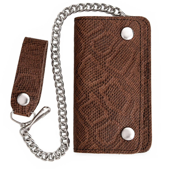 Milwaukee Leather Brown Python-Stamped Biker Flap Chain Wallet, MLW7851