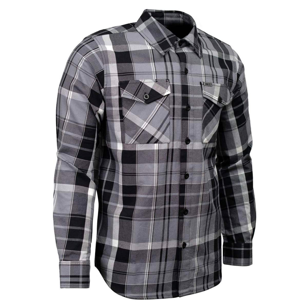 MMCC Men's Mastodon Grey Black White Plaid Flannel Shirt - 100% Cotton with Microfiber Wipe Panel - MMC11606