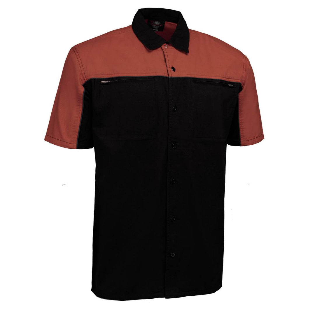MMCC Men's Reveline Classic Mechanic Shirt - 100% Cotton - 2 Chest Zipper Pockets - Microfiber Panel
