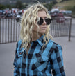Milwaukee Leather MNG21617 Women's Black and Aqua Long Sleeve Cotton Flannel Shirt