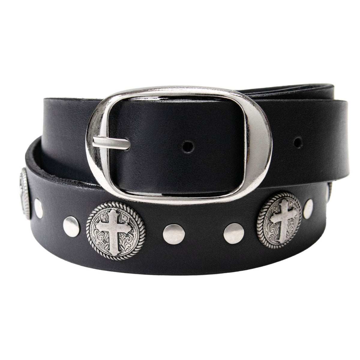 Milwaukee Leather Men's Black Cross Circle Leather Belt, MP7108