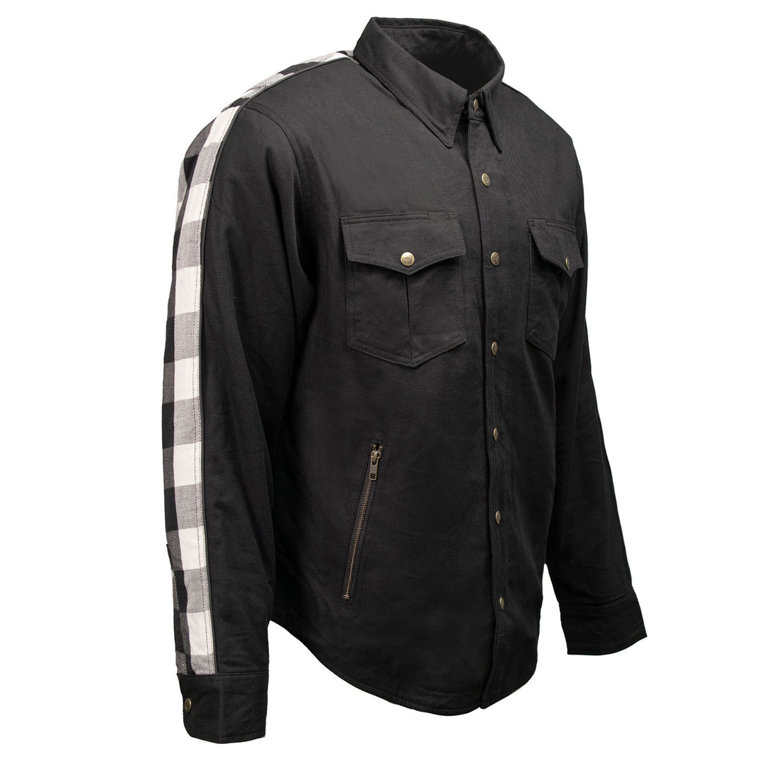 Milwaukee Leather Men’s Two-Tone CE Armored Flannel - Solid Front / Plaid Back - Reinforced w/ Aramid Fibers - MPM1673