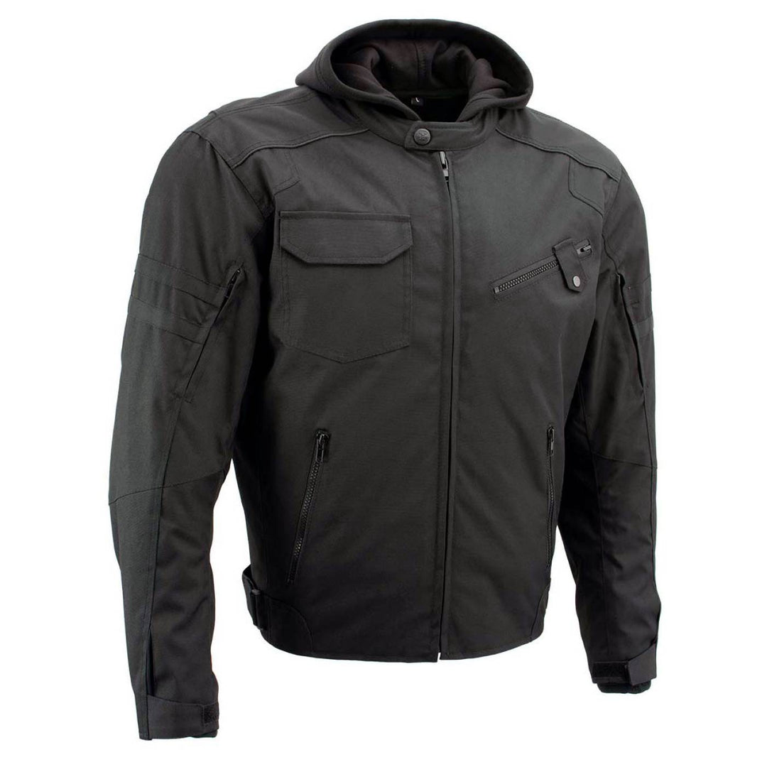 Milwaukee Leather Men's Flight 1300D Nylon Motorcycle Jacket with CE Armor and Removable Hoodie - MPM17017