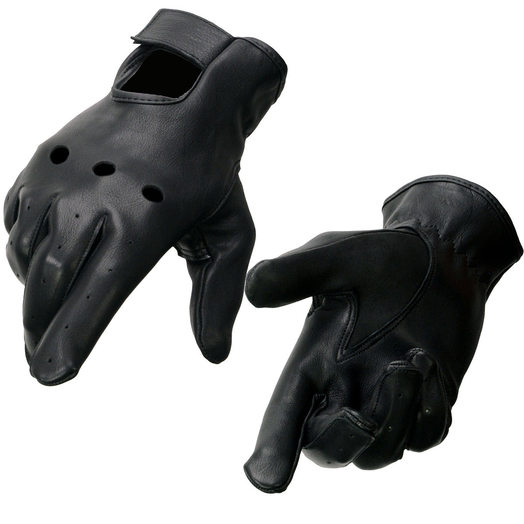 Milwaukee Leather SH868 Men's USA Deerskin Black Vented Perforated Leather Motorcycle Riders Gloves