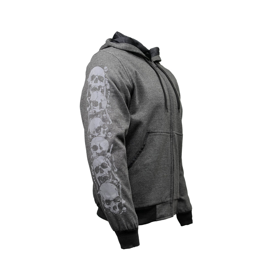 Milwaukee Leather Men's Bare Bones Charcoal Reflective CE Armored Riding Hoodie, Shoulder-Elbow Armor - MPM1798