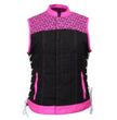 Milwaukee Leather MDL4051 Women's 'Skelly' Black with Pink Motorcycle Denim Vest w/ Skull Embroidery
