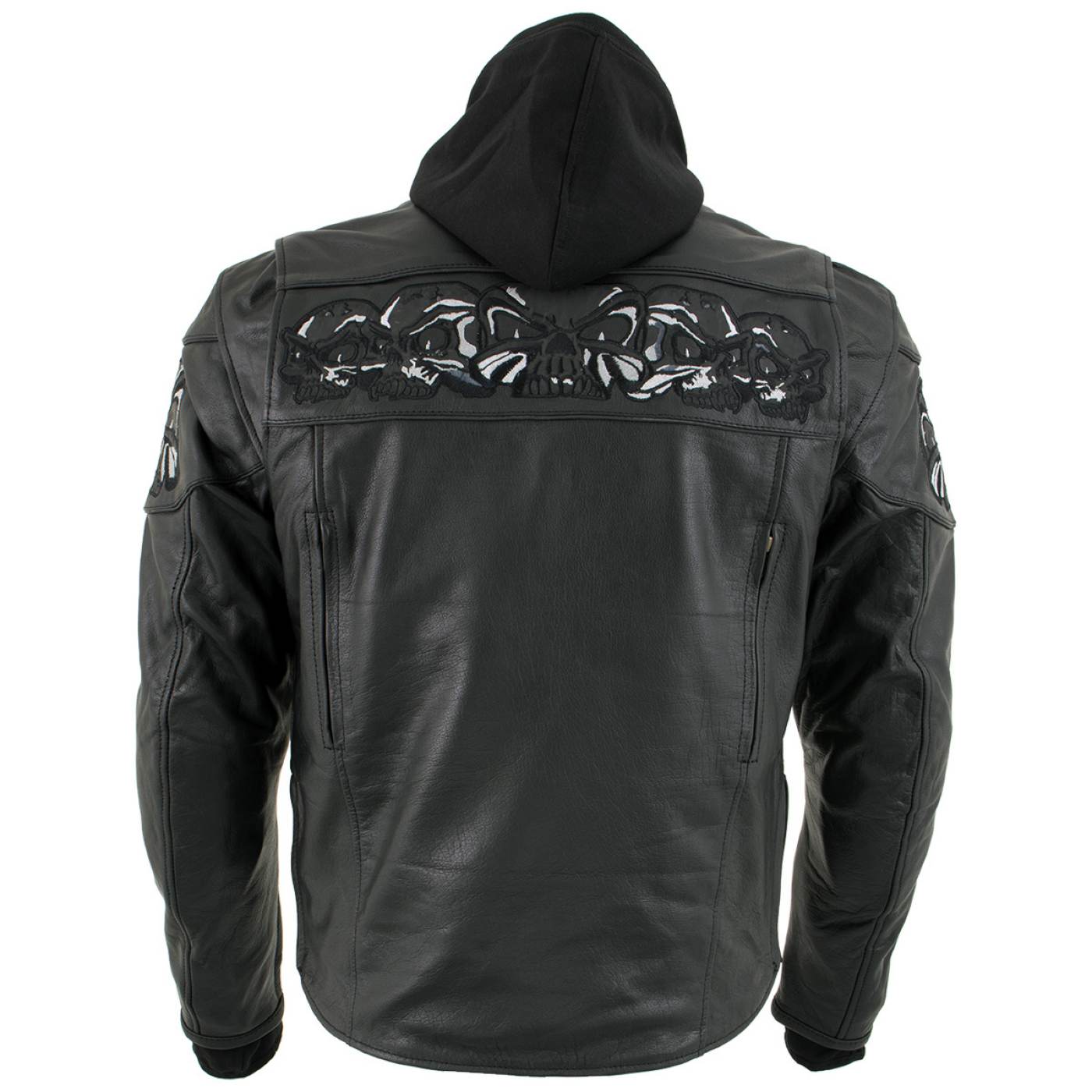 Milwaukee Leather Men's Futile CE Armored Leather Motorcycle Jacket w/ Hoodie Liner, Reflective Skull - LKM17016