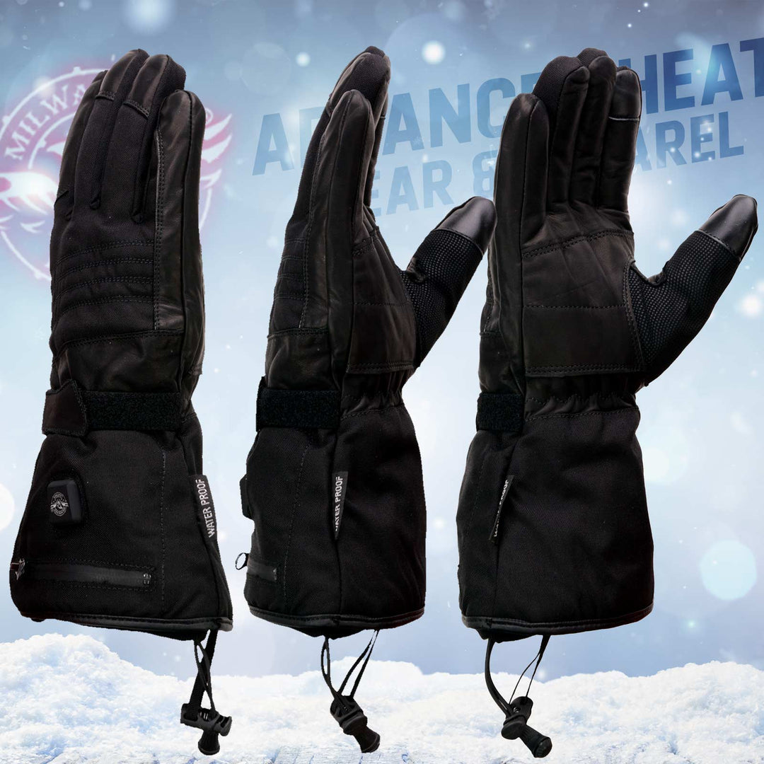 Milwaukee Leather MG17501SET Men’s Heated Black Leather/Textile Winter Gloves /Harness Wire and i-Touch