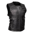 Milwaukee Motorcycle Clothing Co. Women's Gixxer Black Premium Leather Vest w/ Round Neck Side Buckle MMC40003