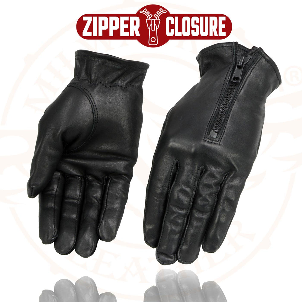 Milwaukee Leather SH722 Women's Black Unlined Leather Lightweight Motorcycle Hand Gloves W/ Wrist Zipper Closure