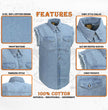 Milwaukee Leather DM1001 Men's Blue Lightweight Denim Shirt with Frayed Cut Off Sleeveless Look