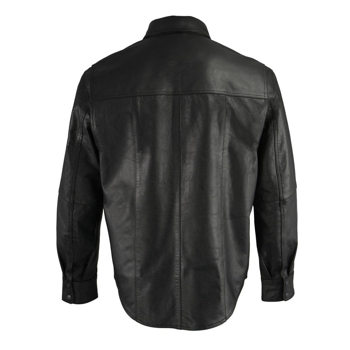 Milwaukee Leather LKM1601 Men's Suave Lightweight Leather Shirt - Black Cowhide Snap Front Riding Overshirt