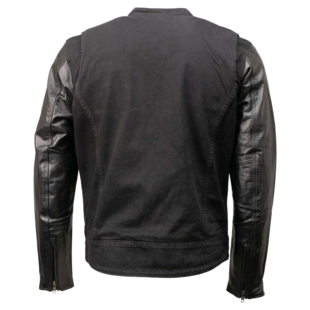 Milwaukee Leather MDM1003 Men's Black Denim Motorcycle Jacket with Leather Sleeves and Patch Back