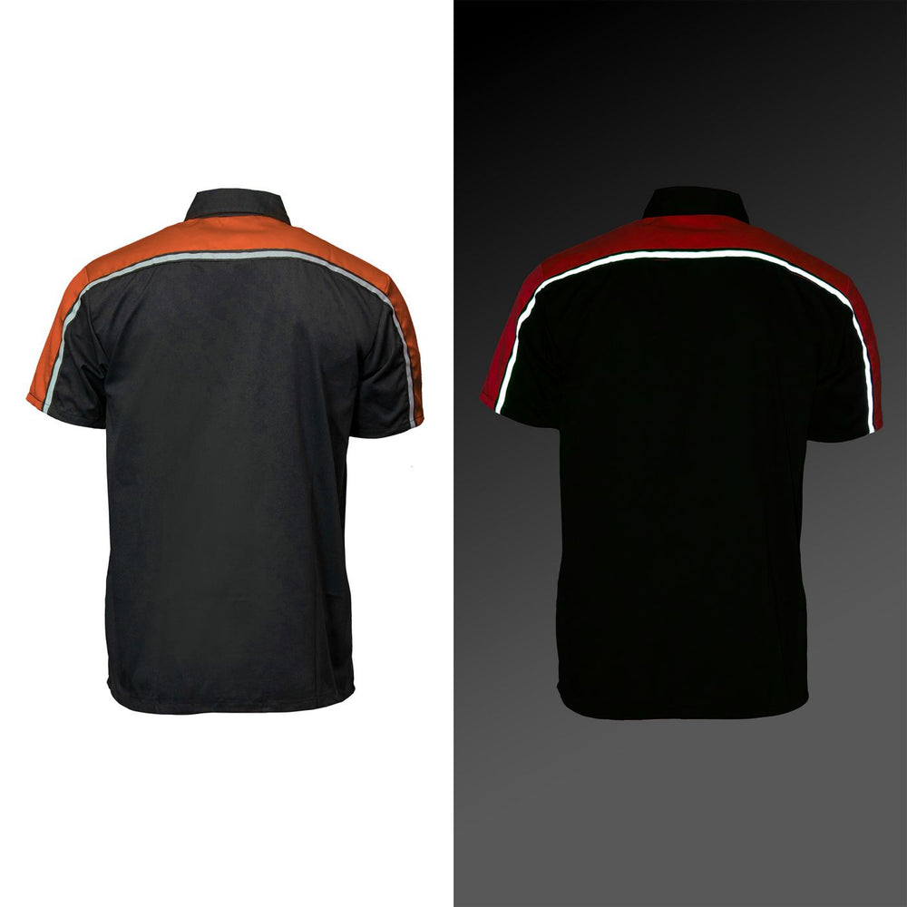Milwaukee Motorcycle Clothing Co. Men’s Blk/Orange Mechanic Work Shirt – w / Reflective Strip, Rider‑Built MDM11603