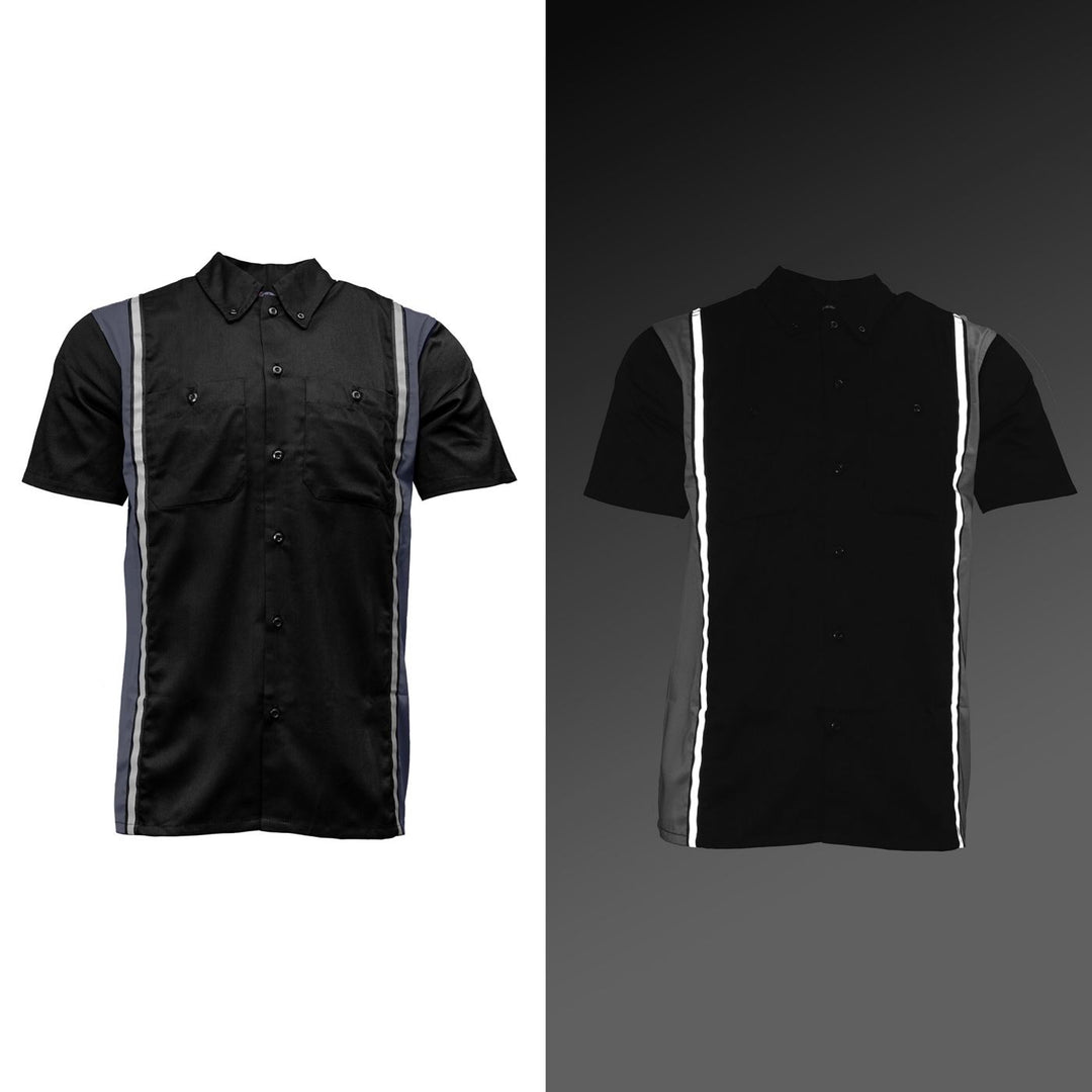 Milwaukee Motorcycle Clothing Co. Men’s Blk/Grey Mechanic Work Shirt – w / Reflective Strip, Rider‑Built MDM11608