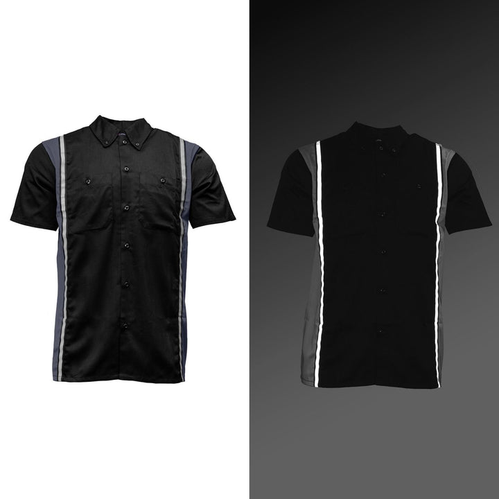 Milwaukee Motorcycle Clothing Co. Men’s Blk/Grey Mechanic Work Shirt – w / Reflective Strip, Rider‑Built MDM11608