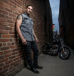 Milwaukee Leather MDM11678 Men’s Classic Grey Button-Down Cut Off Frayed Sleeveless Casual Shirt
