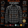 Milwaukee Leather MPM1654 Men's Plaid Flannel Biker Shirt with CE Approved Armor - Reinforced w/ Aramid Fiber
