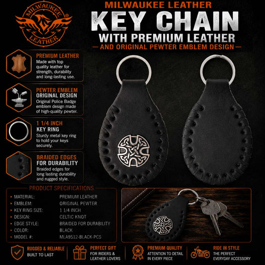Milwaukee Leather Black Celtic Knot Pewter Emblem Key Chain - MLA9512