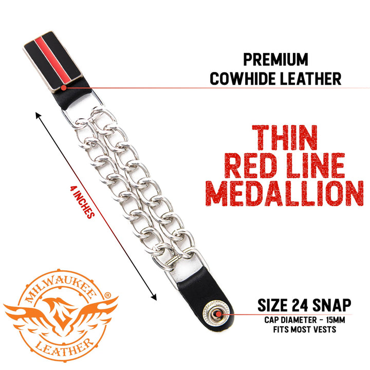 Milwaukee Leather Thin Red Line Medallion Vest Extender - Double Chrome Chains Genuine Leather 6.5" Extension 4-PCS MLA6028SET