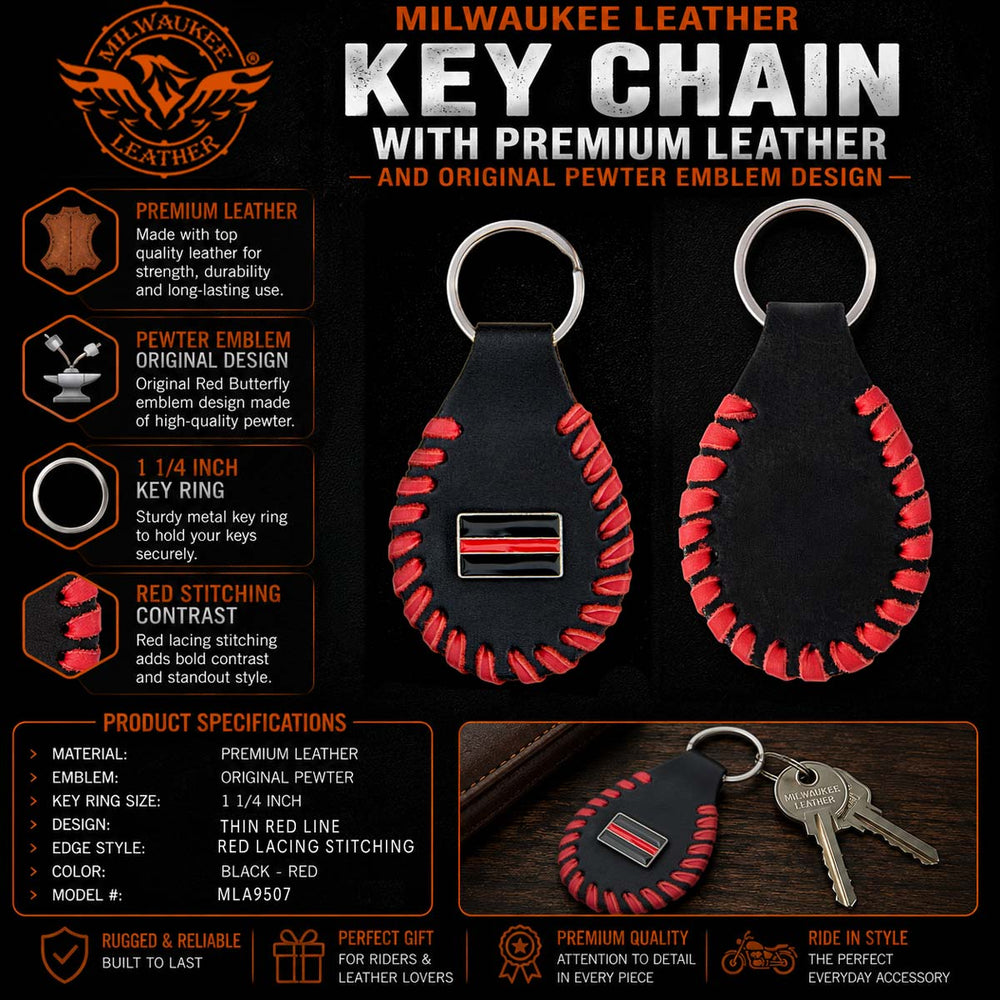Milwaukee Leather Key Chain with Leather Original Pewter Emblem
