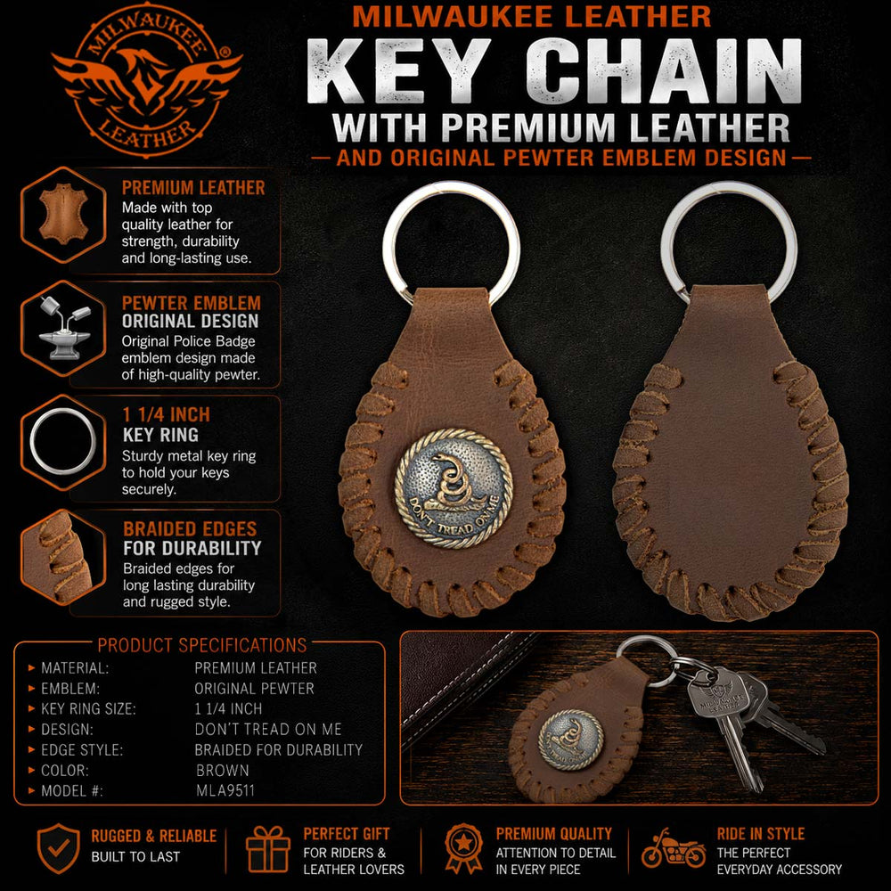 Milwaukee Leather Key Chain with Leather Original Pewter Emblem