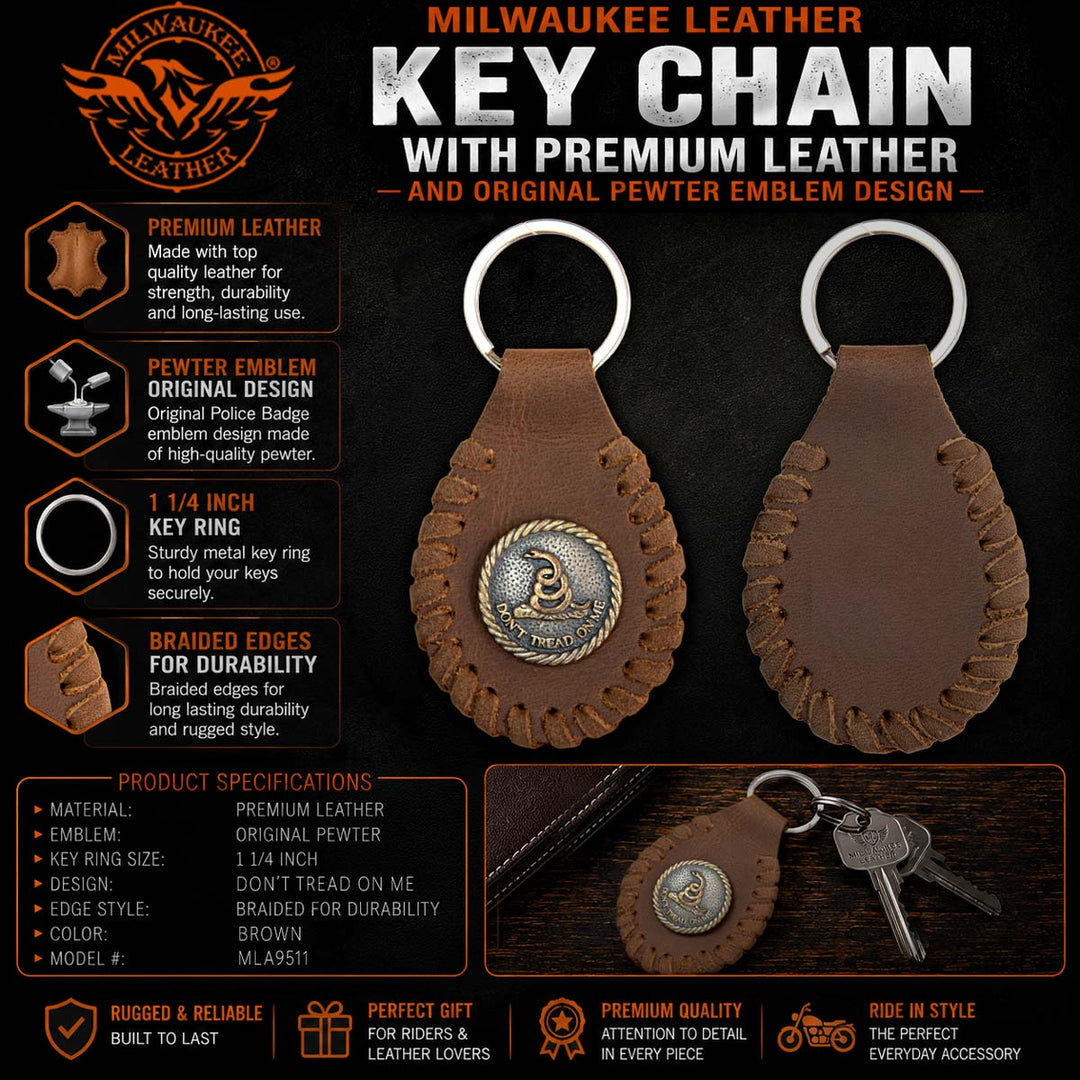 Milwaukee Leather Key Chain with Leather Original Pewter Emblem