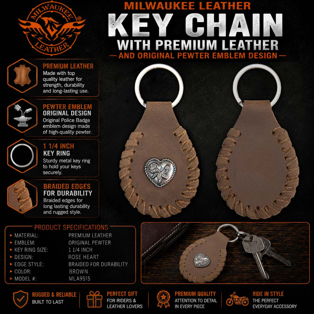 Milwaukee Leather Key Chain with Leather Original Pewter Emblem