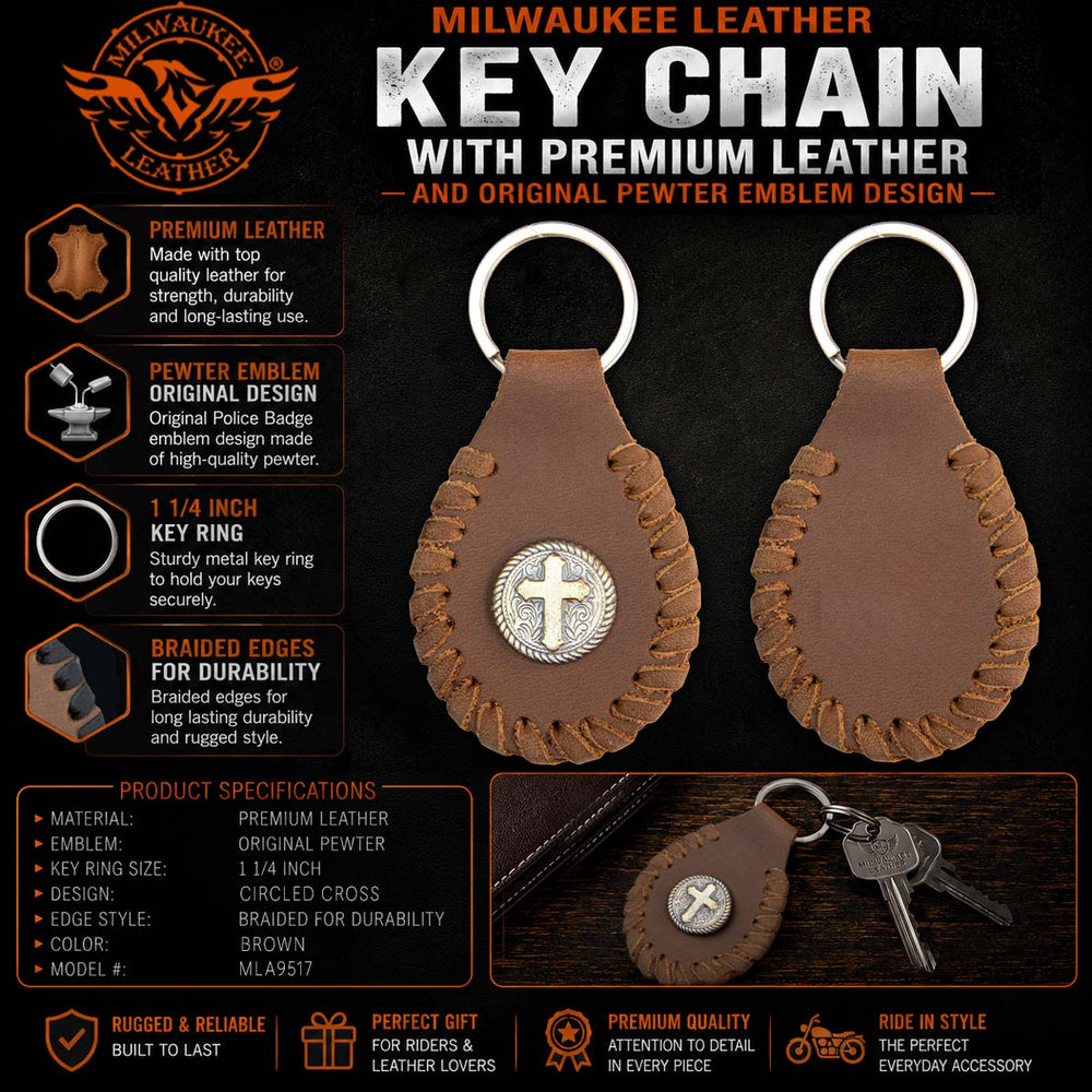 Milwaukee Leather Key Chain with Leather Original Pewter Emblem