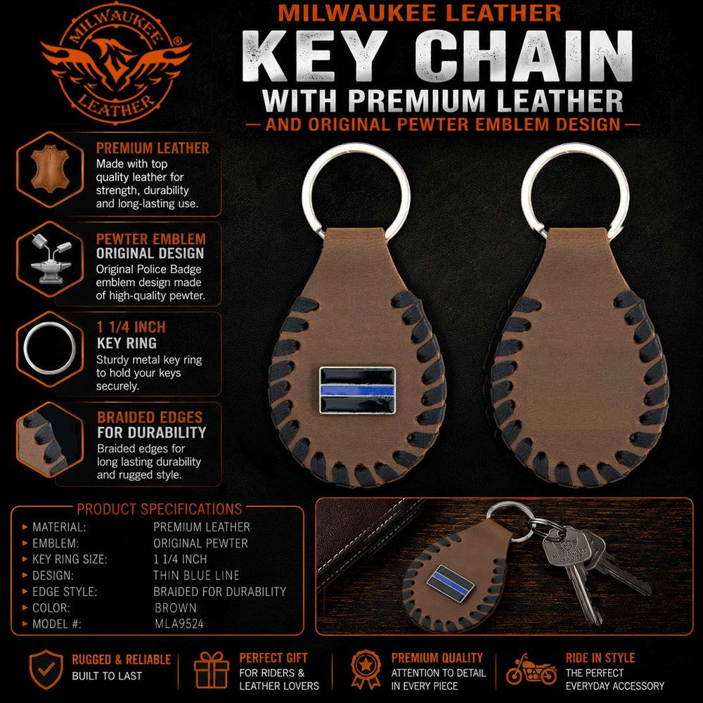 Milwaukee Leather Key Chain with Leather Original Pewter Emblem