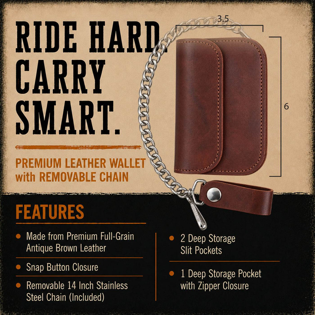 Milwaukee Leather Antique Brown Leather Biker Flap Chain Wallet, MLW7846