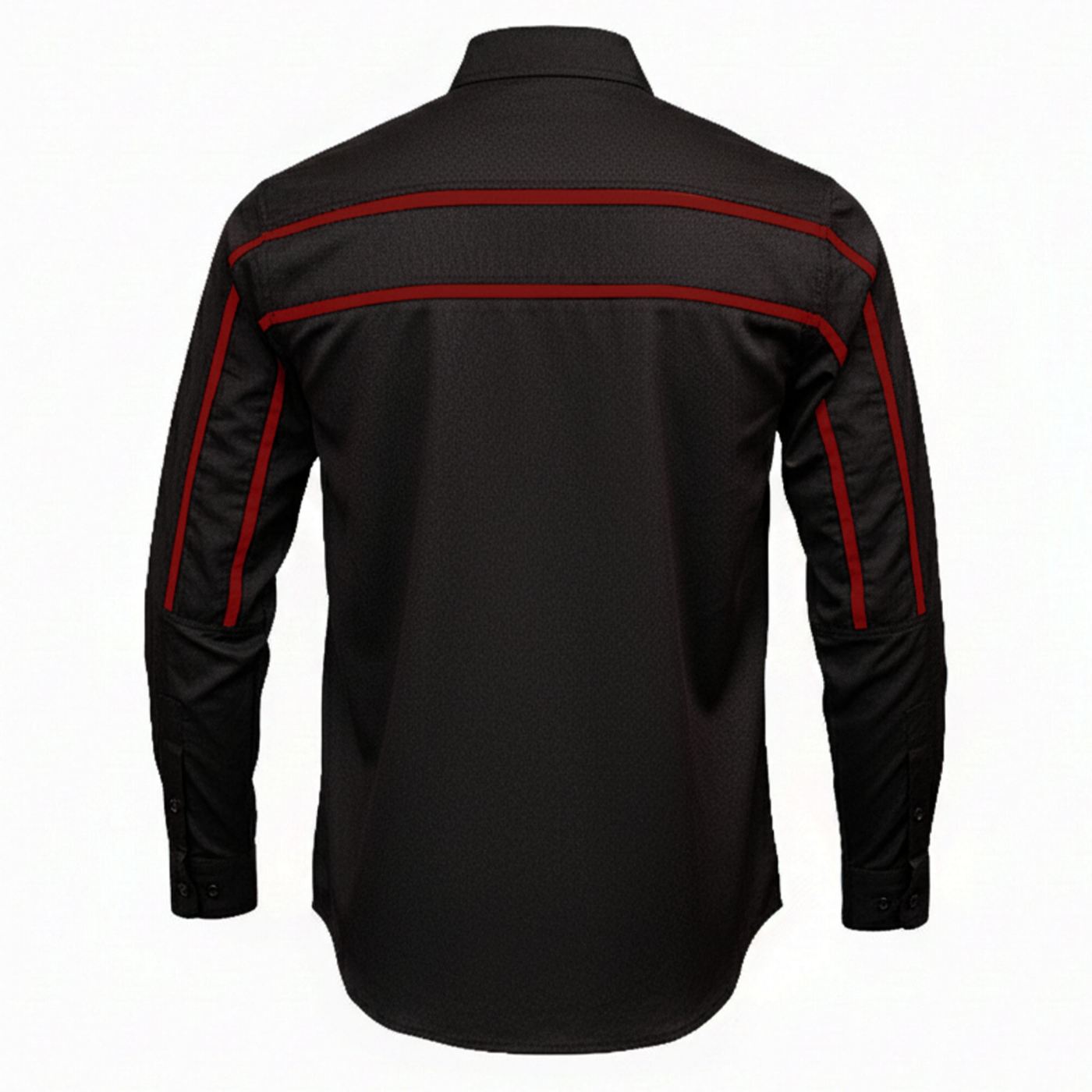 MMCC Men's Octane Long Sleeve Mechanic Shirt - Black with Red Stripe - 50-50 Cotton Poly - MMCC16002