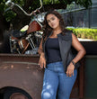 Milwaukee Motorcycle Clothing Co. Women's Girls-Club Black Leather Scooter Style Vest w/ Mandarin Collar MMC40005
