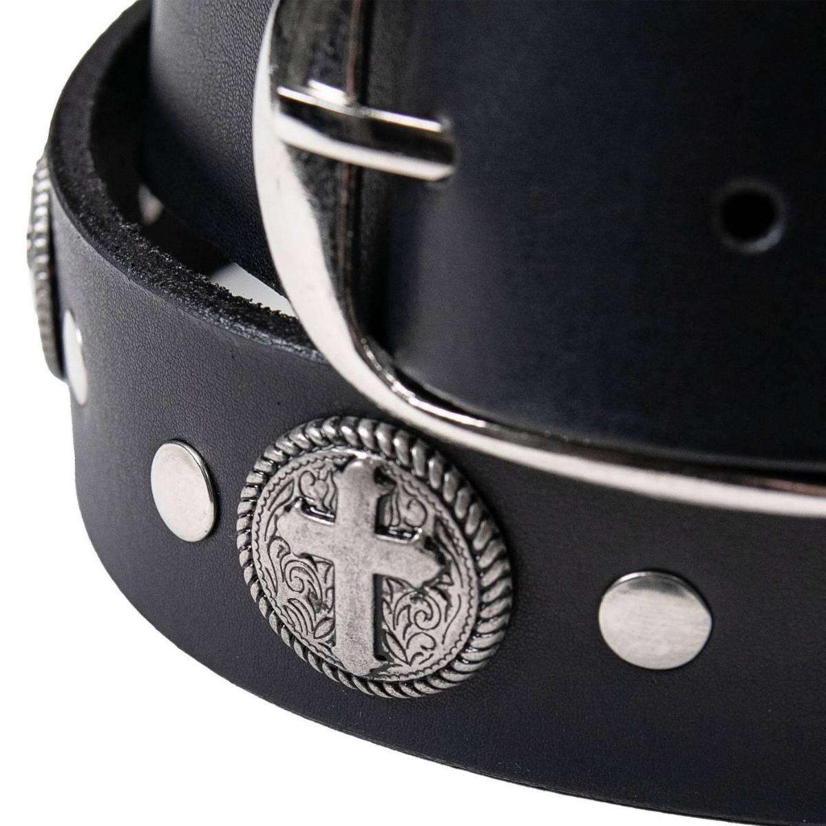 Milwaukee Leather Men's Black Cross Circle Leather Belt, MP7108